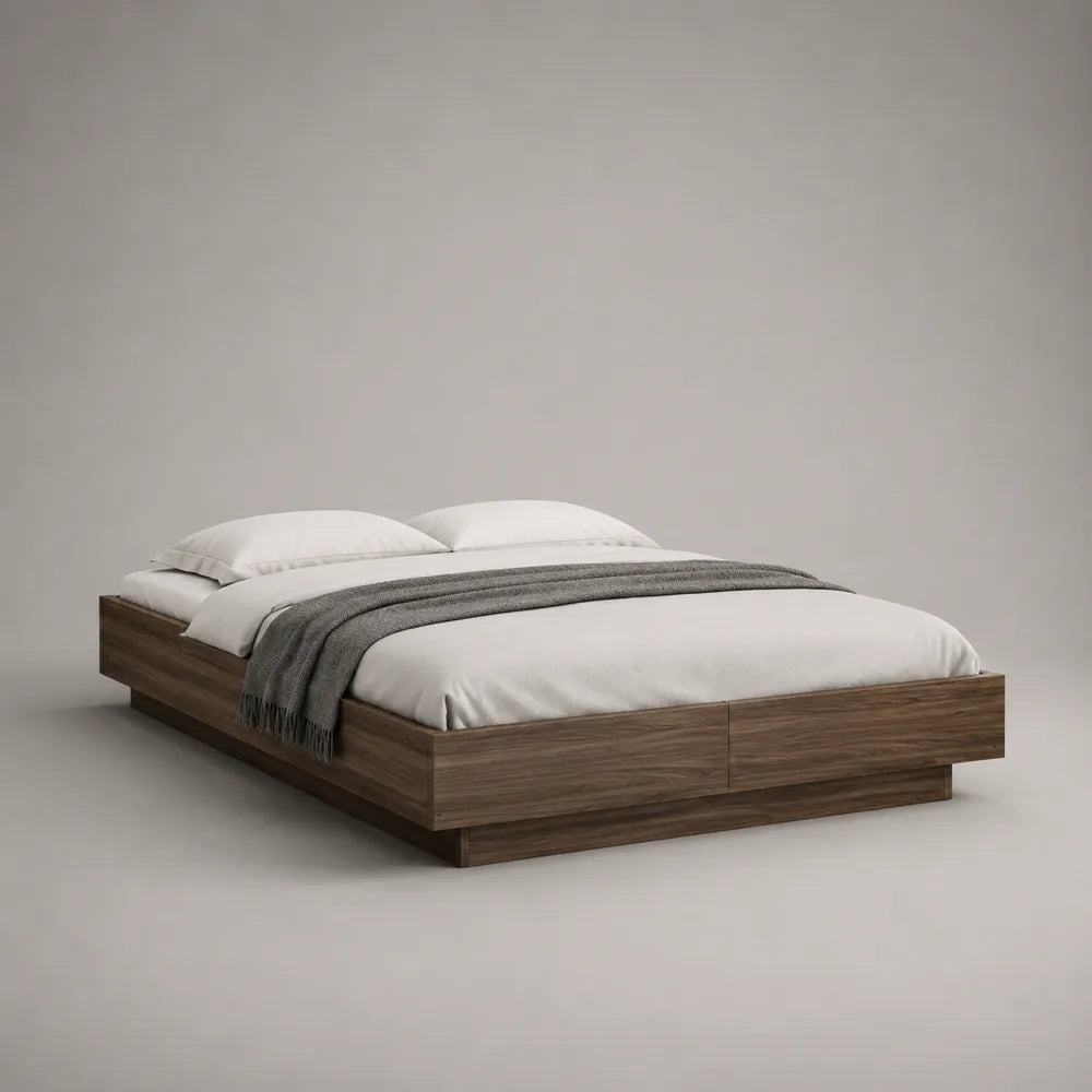 Letto matrimoniale 180x200 cm struttura letto piattaforma in MDF impiallacciatura noce colore marrone con cassetti contenitore senza testiera