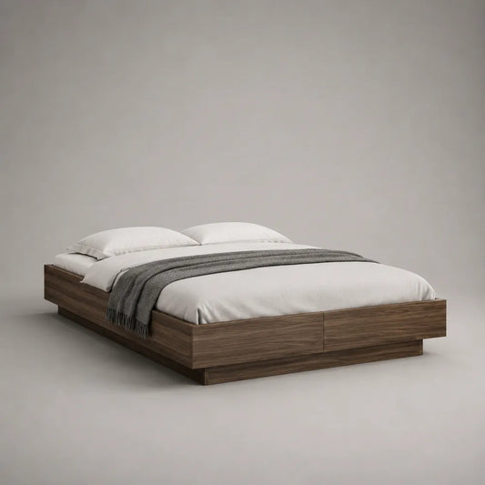 Letto matrimoniale 180x200 cm struttura letto piattaforma in MDF impiallacciatura noce colore marrone con cassetti contenitore senza testiera