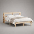Letto matrimoniale 160 x 200 cm struttura in legno massello di pino con testiera e libreria laterale integrata colore legno naturale chiaro senza contenitore
