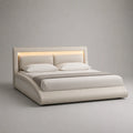 Letto matrimoniale 180x200 cm struttura imbottita in pelle sintetica PU colore beige con testiera LED e design curvo senza contenitore