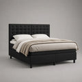 Letto matrimoniale 160 x 200 cm imbottito in tessuto poliestere nero con testiera capitonné a pannelli gambe cilindriche nere senza contenitore