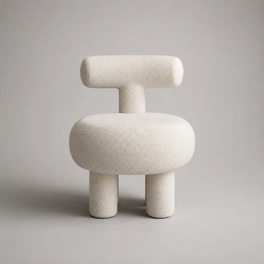 Poltrona imbottita bouclé avorio 70 x 70 x 78 cm con schienale cilindrico e gambe cilindriche