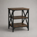 Tavolino laterale 50 x 40 x 60 cm con 3 ripiani in legno effetto rovere e struttura in metallo nero stile industriale