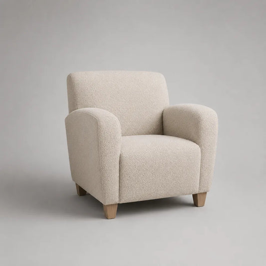 Poltrona 78 x 80 x 85 cm in tessuto bouclé beige con struttura imbottita e gambe in legno massello forma rettangolare