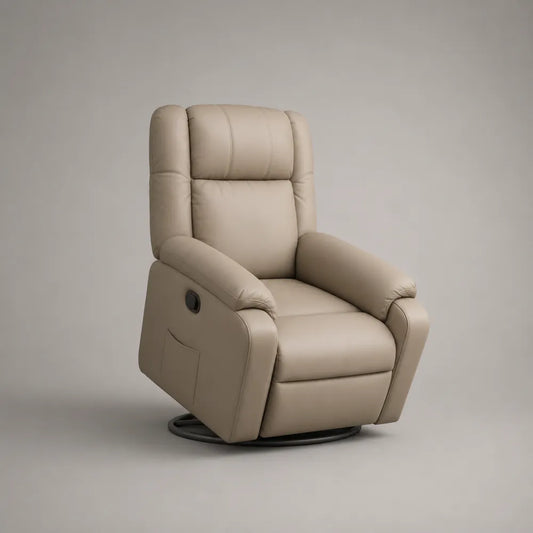Poltrona relax reclinabile 85 x 95 x 105 cm in ecopelle PU beige chiaro con schienale alto e base girevole in metallo nero