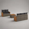 Set divani da giardino 5 posti in rattan PE con struttura in acciaio nero e dettagli in legno di acacia con tavolino quadrato