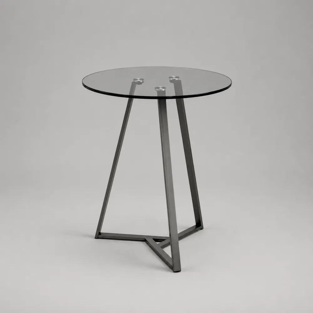 Tavolino laterale rotondo piano in vetro temperato struttura in acciaio verniciato nero base tripode 50 x 50 x 55 cm