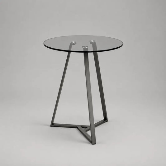 Tavolino laterale rotondo piano in vetro temperato struttura in acciaio verniciato nero base tripode 50 x 50 x 55 cm