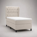 Letto singolo 90x200 cm struttura imbottita in tessuto poliestere beige con testiera capitonné e gambe nere
