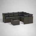 Set divano da giardino modulare a L 260 cm x 200 cm x 85 cm in rattan PE struttura in alluminio piano tavolino in vetro temperato colore grigio scuro