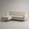 Divano con chaise longue sinistra 220 x 160 x 85 cm struttura in legno multistrato rivestimento in tessuto poliestere beige gambe in legno massello