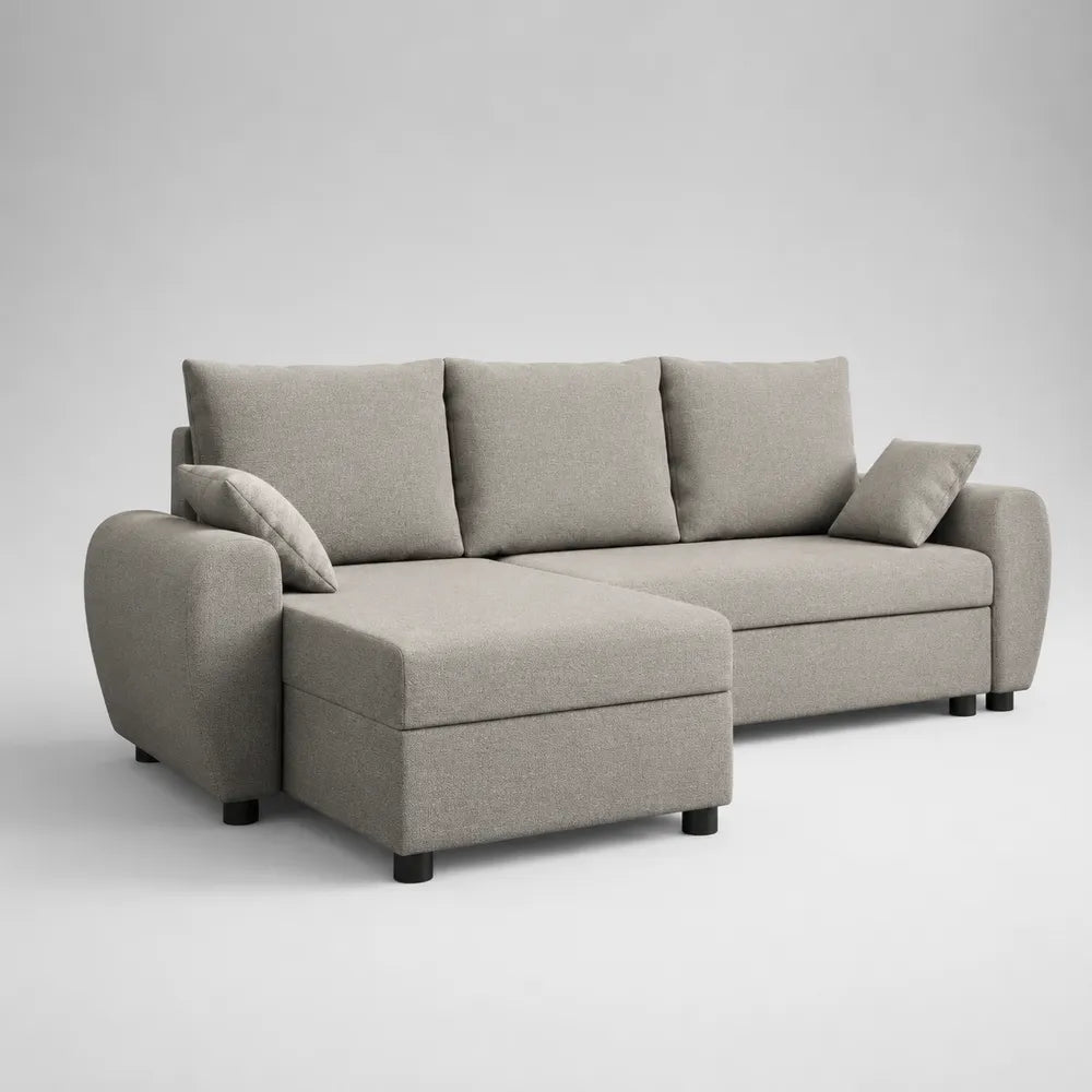 Divano angolare 260 x 160 x 85 cm con chaise longue sinistra in tessuto poliestere colore beige chiaro struttura in legno multistrato forma rettangolare