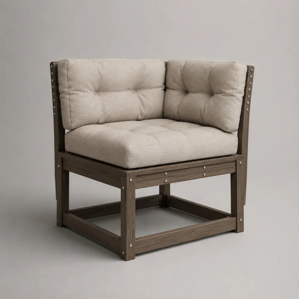 Poltrona angolare da giardino in legno massello di acacia con cuscini imbottiti beige 80 x 80 x 75 cm