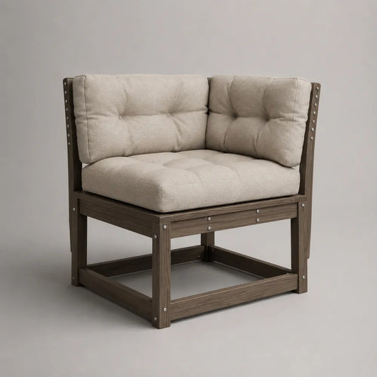 Poltrona angolare da giardino in legno massello di acacia con cuscini imbottiti beige 80 x 80 x 75 cm