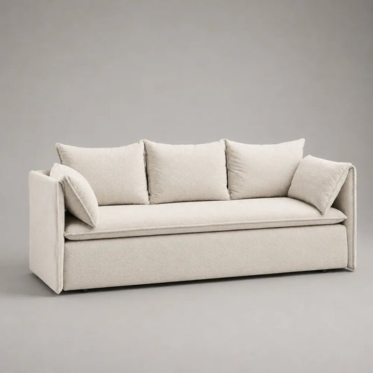 Divano 3 posti 220 x 95 x 85 cm rivestito in tessuto poliestere beige con cuscini removibili struttura in legno e MDF forma rettangolare