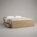 Letto matrimoniale 160 x 200 cm struttura con contenitore in MDF effetto legno naturale rettangolare con cassetto laterale e testiera bassa