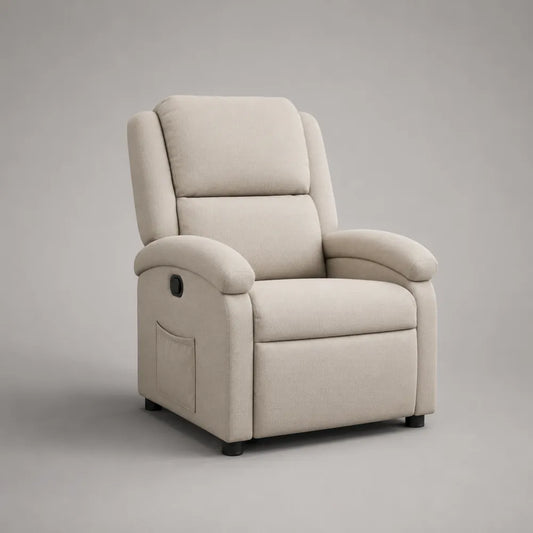 Poltrona relax reclinabile 82 x 88 x 105 cm in tessuto poliestere beige con schienale alto imbottito e struttura in legno multistrato