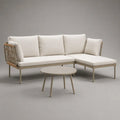 Set divano da giardino angolare modulare 240 cm x 160 cm x 70 cm rattan PE beige con cuscini e tavolino rotondo coordinato