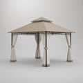 Gazebo da giardino 300 cm x 300 cm x 280 cm con tende laterali struttura in acciaio nero tetto in poliestere colore beige