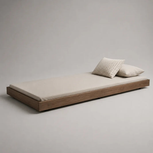Letto singolo 90 x 200 cm struttura letto piattaforma in legno effetto noce senza testiera colore legno scuro e beige